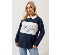 Yours Curve Blue '5Th Avenue' Rugby Top - Women's - Plus Size Curve