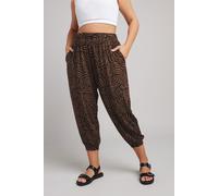 Yours Curve Abstract Print Cropped Harem Joggers - Women's - Plus Size Curve Brown