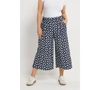 Yours Women's Abstract Cropped Trousers in Mid Navy | Size: 26-28 Yours Mid Navy 26-28