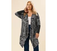 Yours Women's Abstract Faux Leather Sleeve Cardigan in Black | Size: 22-24 Yours Black 22-24