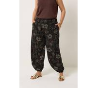 Yours Curve Abstract Floral Harem Trousers - Women's - Plus Size Curve Black