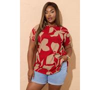 Yours Women's Abstract Floral Print Textured Top in Red | Size: 18 Yours Red 18