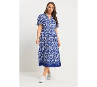 Yours Women's Abstract Half Placket Dress in Cobalt | Size: 26-28 Yours Cobalt 26-28