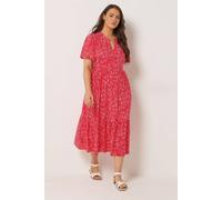 Yours Curve Abstract Half Placket Dress - Women's - Plus Size Curve Red