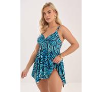 Yours Women's Abstract Hanky Hem Swim Dress in Blue | Size: 22