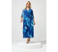 Yours Women's Abstract Mesh Wrap Dress in Cobalt | Size: 16 Yours Cobalt 16