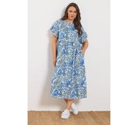Yours Curve Blue Abstract Mosaic Print Midi Dress - Women's - Plus Size Curve