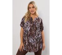 Yours Women's Abstract Notch Neck Top in Brown | Size: 30-32 Yours Brown 30-32