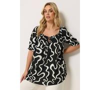 Yours Women's Abstract Print Tie Front Blouse in Black | Size: 18 Yours Black 18