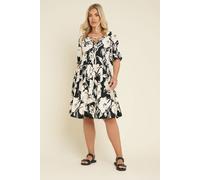 Yours Curve Abstract Print Tie Neck Mini Dress - Women's - Plus Size Curve Black