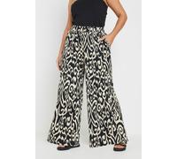 Yours Curve Textured Abstract Print Wide Leg Trousers - Women's - Plus Size Curve Black