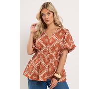 Yours Women's Abstract Puff Sleeve Blouse in Orange | Size: 12