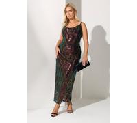 Yours London Curve Abstract Sequin Cowl Neck Dress - Women's - Plus Size Curve Black