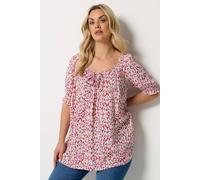 Yours Women's Abstract Tie Neck Blouse in Red | Size: 16