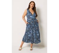 Yours Curve Navy Blue Abstract Wrap Front Dress - Women's - Plus Size Curve