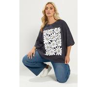 Yours Curve Grey 'Cosmic' Acid Wash Boxy T-Shirt - Women's - Plus Size Curve