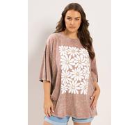 Yours Women's Acid Wash Boxy Daisy Print T-Shirt in Light Pink | Size: 22/24
