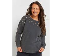 Acid Wash Eyelet Sweatshirt Yours Grey 30-32