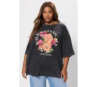 Yours Curve Acid Wash Floral Oversized T-Shirt - Women's - Plus Size Curve Grey