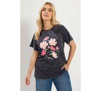 Yours Curve Grey Acid Wash Flower T-Shirt - Women's - Plus Size Curve