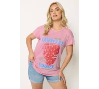Yours Curve Acid Wash 'Raspberry Summer' T-Shirt - Women's - Plus Size Curve