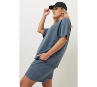 Yours Curve Acid Wash Oversized Sweat T-Shirt - Women's - Plus Size Curve Blue