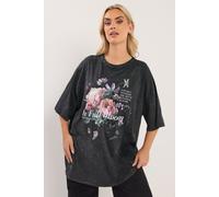 Yours Curve 'in Full Bloom' Acid Wash Oversized T-Shirt - Women's - Plus Size Curve Grey