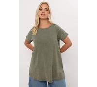 Yours Women's Acid Wash Ribbed Swing T-Shirt in Light Khaki | Size: 18 Yours Light Khaki 18