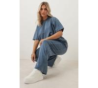 Acid Wash Wide Leg Joggers Yours Blue 22-24