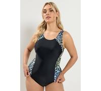 Yours Curve Black Pastel Active Leopard Print Swimsuit - Women's - Plus Size Curve