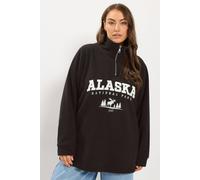 Yours Women's 'Alaska' Slogan Half Zip Fleece in Brown | Size: 30/32