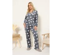 Yours Curve Animal Heart Print Fleece Pyjama Set - Women's - Plus Size Curve Grey