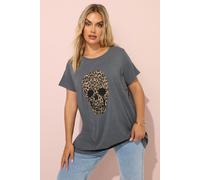 Yours Curve Animal Print Skull T-Shirt - Women's - Plus Size Curve Grey