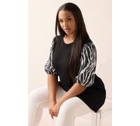 Yours Women's Animal Print Sleeve Top in Black | Size: 22/24