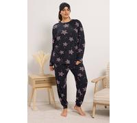 Yours Women's Animal Star Soft Touch Pyjama & Eye Mask in Black | Size: 14/16