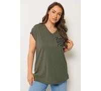 Yours Women's Animal Stud Pocket T-Shirt in Olive | Size: 16