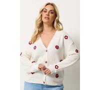 Yours Women's Applique Flower Cardigan Sweater in Ivory | Size: 22/24