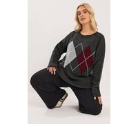 Yours Women's Argyle Knitted Jumper in Charcoal | Size: 18-20 Yours Charcoal 18-20