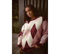 Yours Women's Argyle Knitted Jumper in Ivory | Size: 18-20 Yours Ivory 18-20