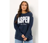 Yours Curve Blue 'Aspen' Slogan Sweatshirt - Women's - Plus Size Curve