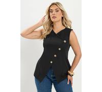 Yours Women's Asymmetric Button Waistcoat in Black | Size: 26