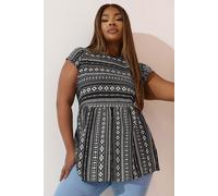 Yours Curve & White Aztec Smock Top - Women's - Plus Size Curve