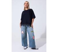 Yours Women's Badge Applique Wide Leg Jeans in Mid Blue | Size: 20 Yours Mid Blue 20