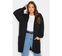 Yours Curve Balloon Long Sleeve Soft Fine Knit Longline Open Front Cardigan with Pockets - Women's - Plus Size Curve Black 34-36