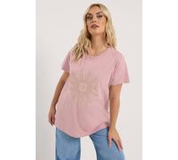 Yours Curve Beaded Daisy T-Shirt - Women's - Plus Size Curve Pink
