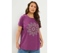Yours Women's Beaded Daisy T-Shirt in Purple | Size: 16