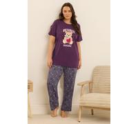 Yours Women's 'Bearly Awake' Wide Leg Pyjama Set in Purple | Size: 14-16 Yours Purple 14-16