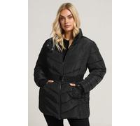 Yours Women's Belted Puffer Coat in Black | Size: 16 Yours Black 16
