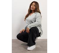 Yours Curve Blanket Stitch Collared Jumper - Women's - Plus Size Curve Grey
