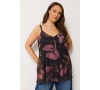 Yours Women's Blurred Abstract Mesh Vest Top in Black | Size: 26/28
